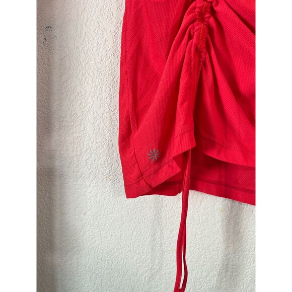 Athleta Womens Red Short Sleeve Ruched Hooded Tunic Top Large Lightweight Active - Picture 2 of 11